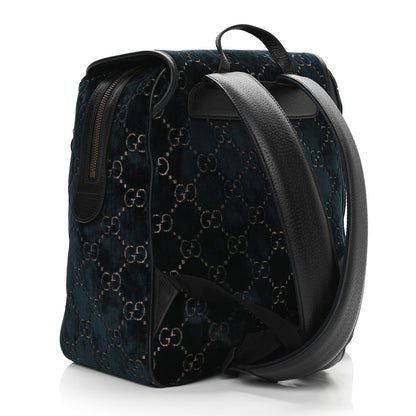 Gucci Velvet GG Monogram Textured Calfskin Web Small Double Buckle Backpack Blue Beige Black 3 of 11