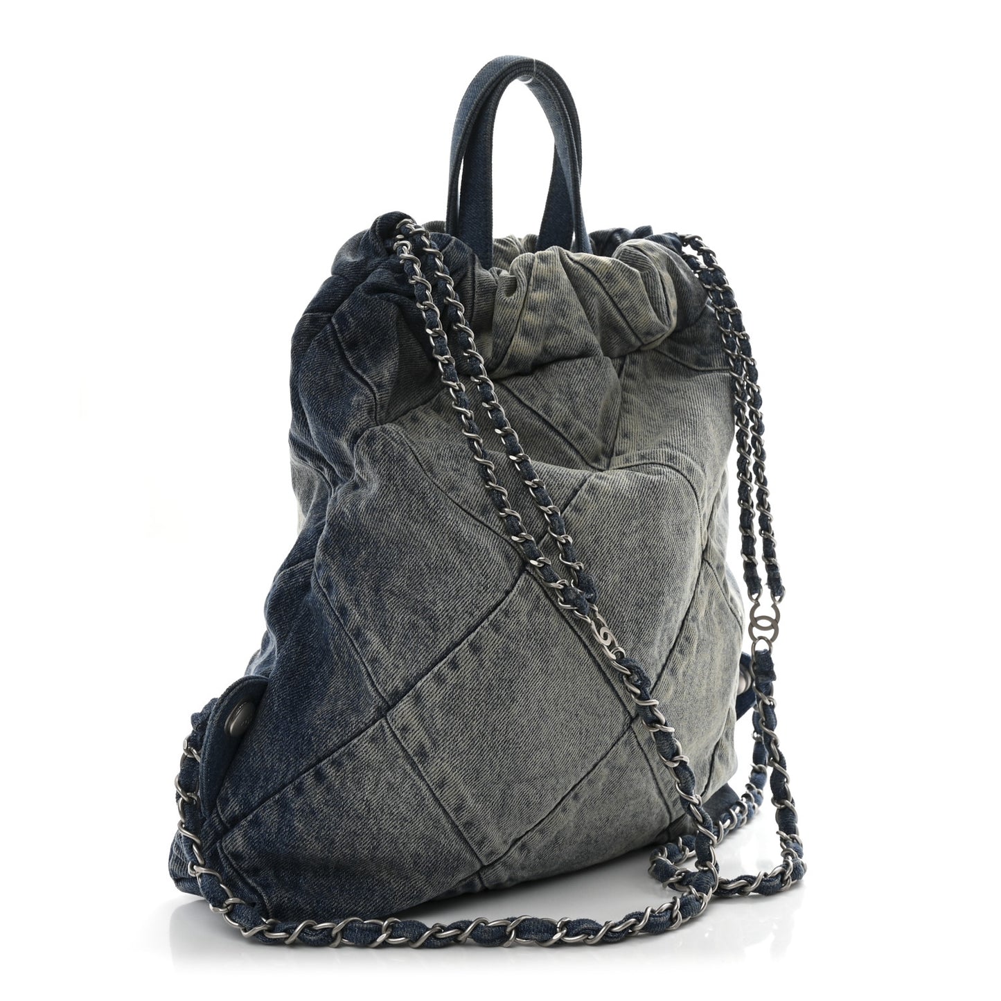 Denim Quilted Chanel 22 Backpack Blue