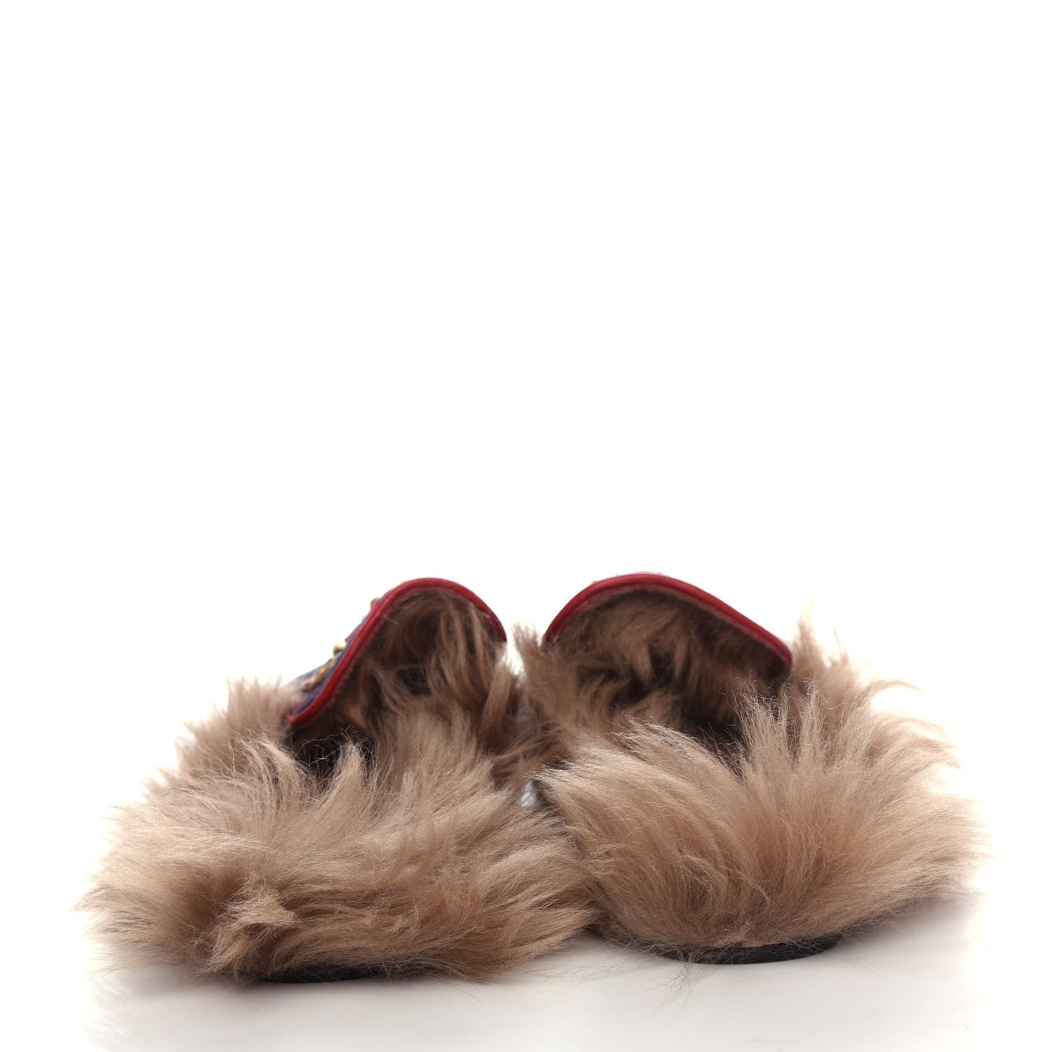 Gucci Covered Wool Big GG Monogram Fur Womens Princetown Slippers 39 Blue Red Butterscotch 7 of 11