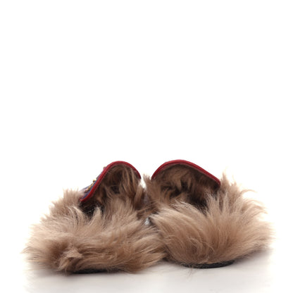 Gucci Covered Wool Big GG Monogram Fur Womens Princetown Slippers 39 Blue Red Butterscotch 7 of 11