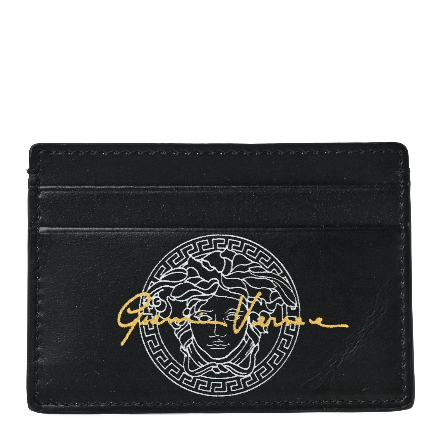 Versace Calfskin Logo Card Holder Black 1 of 7
