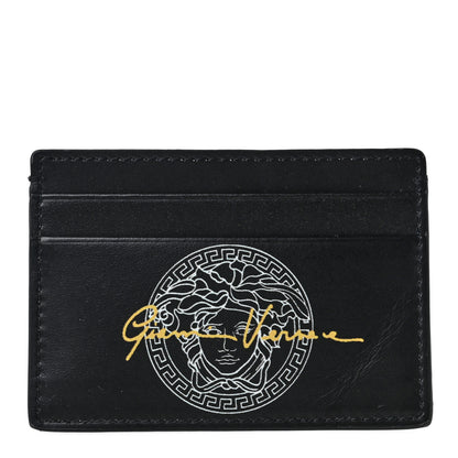 Versace Calfskin Logo Card Holder Black 1 of 7