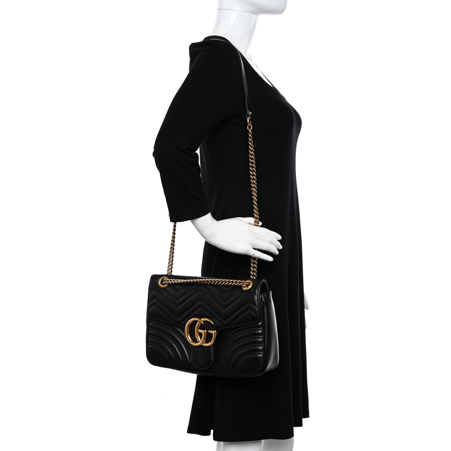 Gucci Calfskin Matelasse Medium GG Marmont Shoulder Bag Black 11 of 11