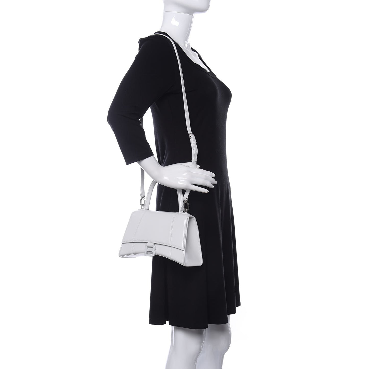 Shiny Box Calfskin Tonal B Small Hourglass Top Handle Bag White