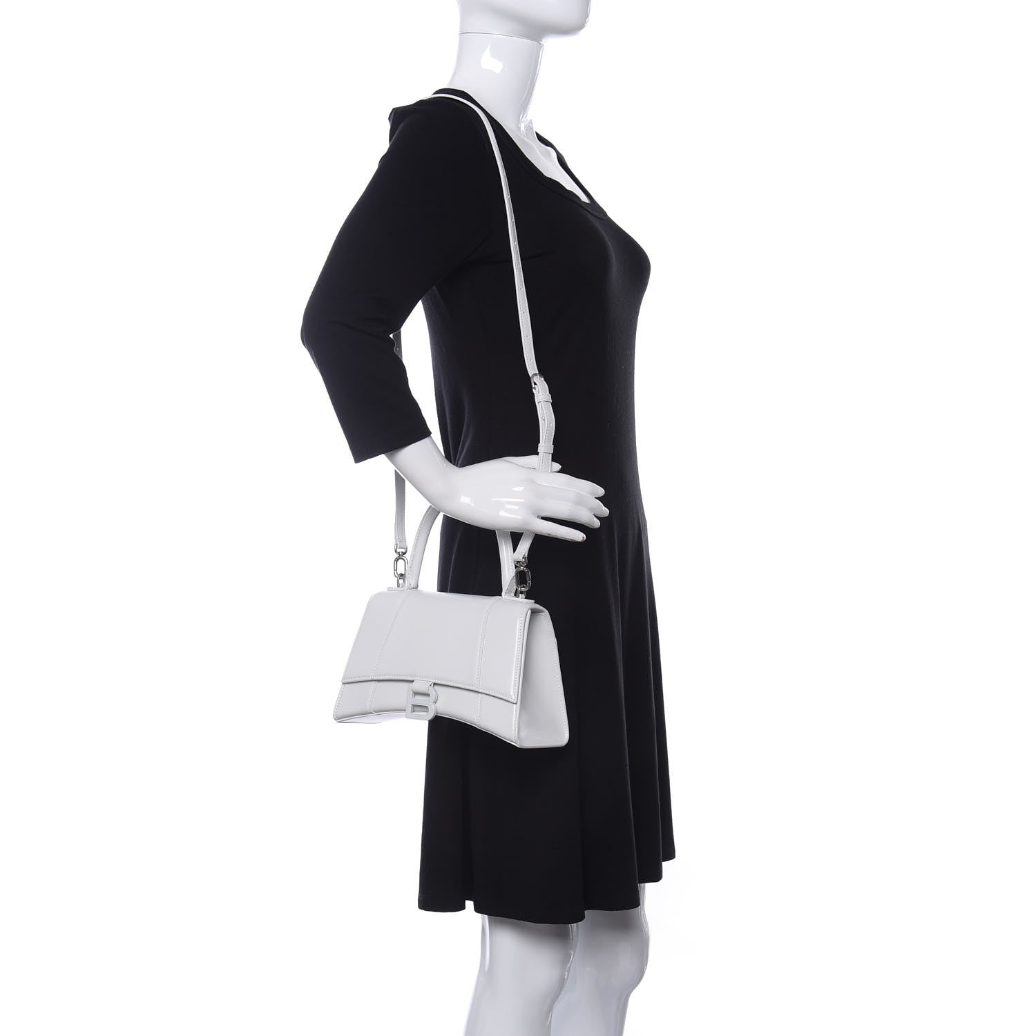 Balenciaga Shiny Box Calfskin Tonal B Small Hourglass Top Handle Bag White 2 of 11