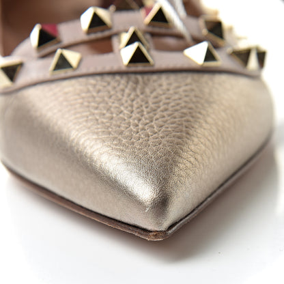 Valentino Garavani Metallic Pebbled Calfskin Rockstud Cage Ballerina Flats 39 Sasso Poudre 9 of 10