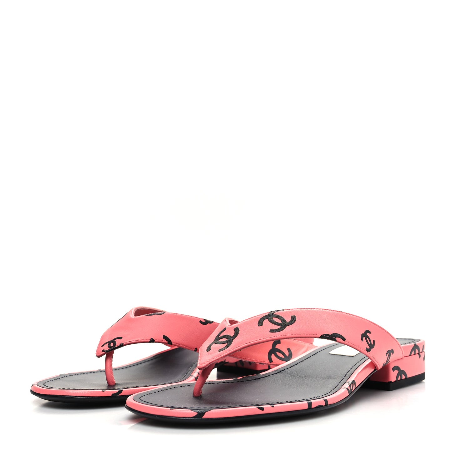 Lambskin Printed CC Thong Sandals 39 Pink Black