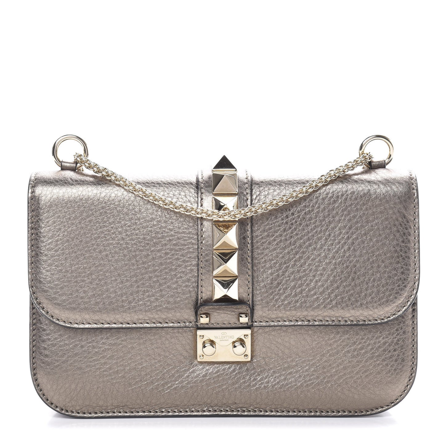 Metallic Vitello Medium Glam Lock Rockstud Flap Sasso