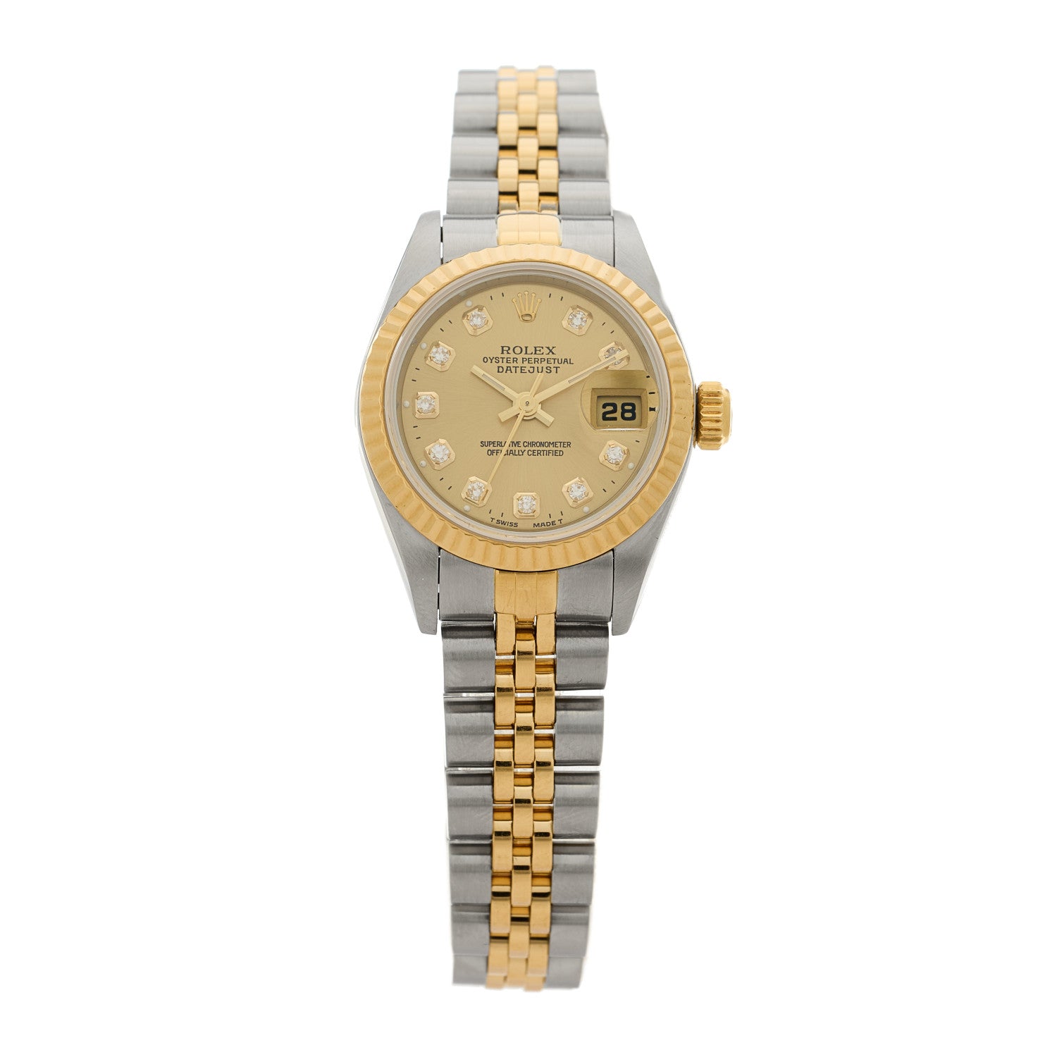 Rolex Stainless Steel 18K Yellow Gold Diamond 26mm Oyster Perpetual Datejust Watch Champagne 79173 1 of 4