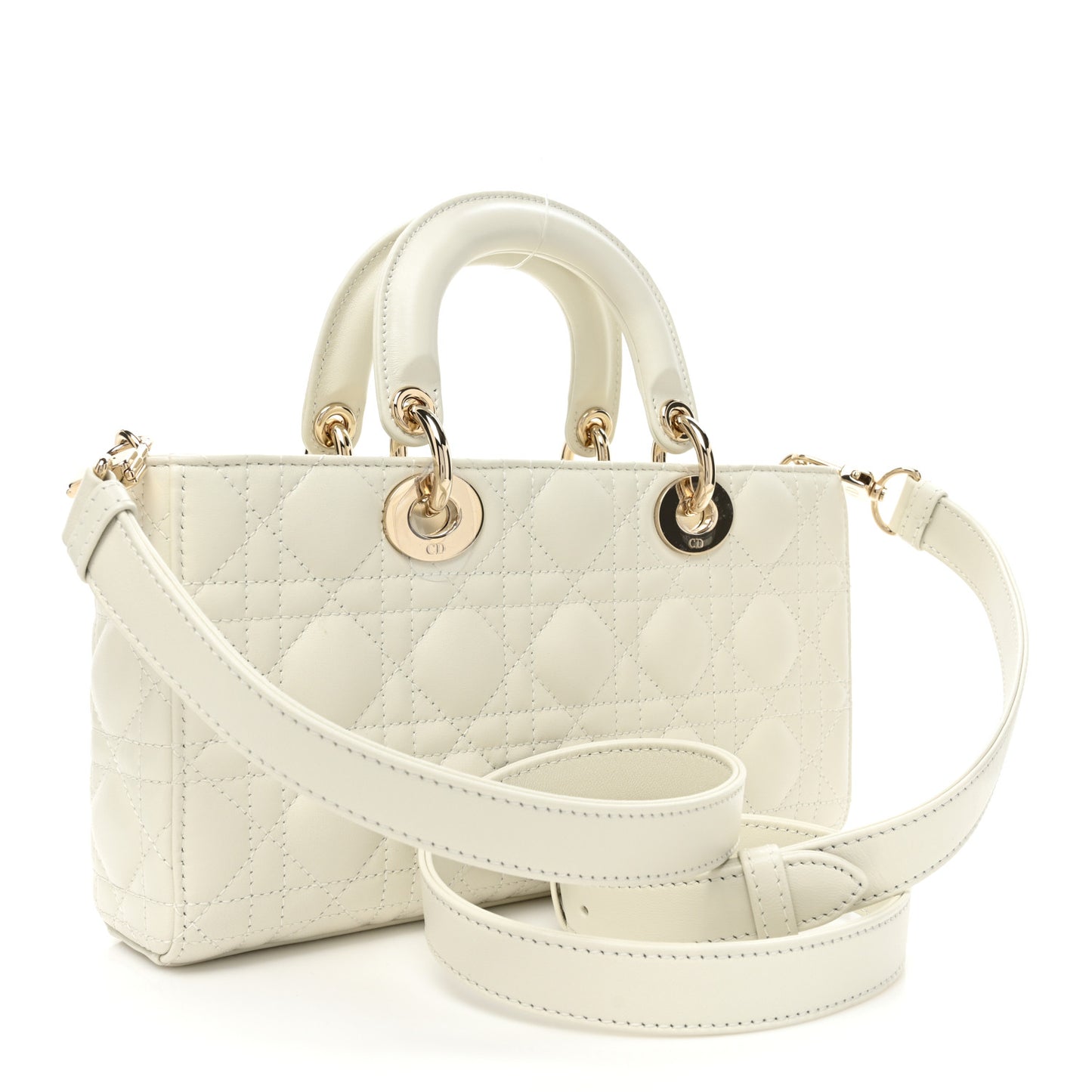 Lambskin Cannage Medium Lady D-Joy White