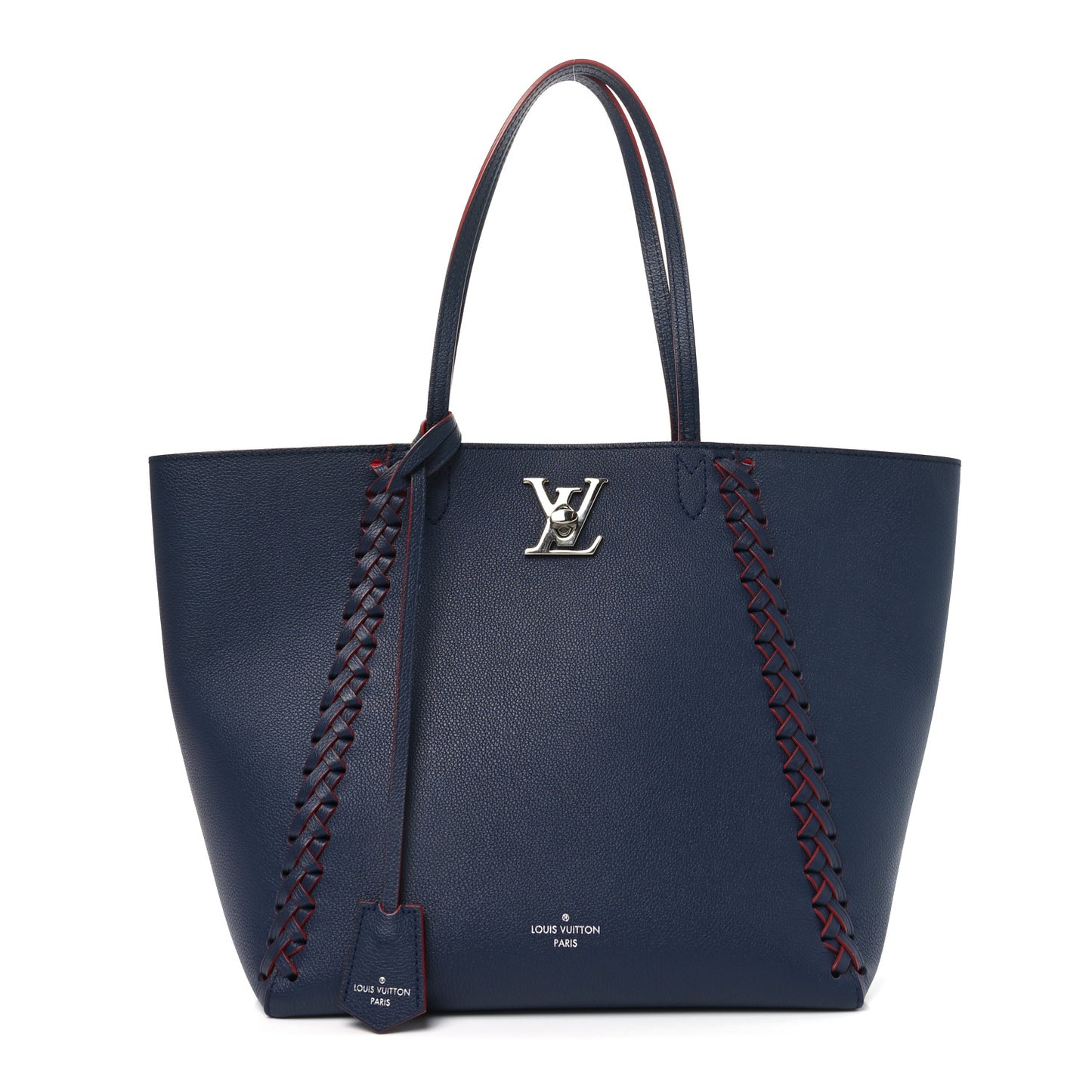 Calfskin Braided Lockme Cabas Marine Rouge