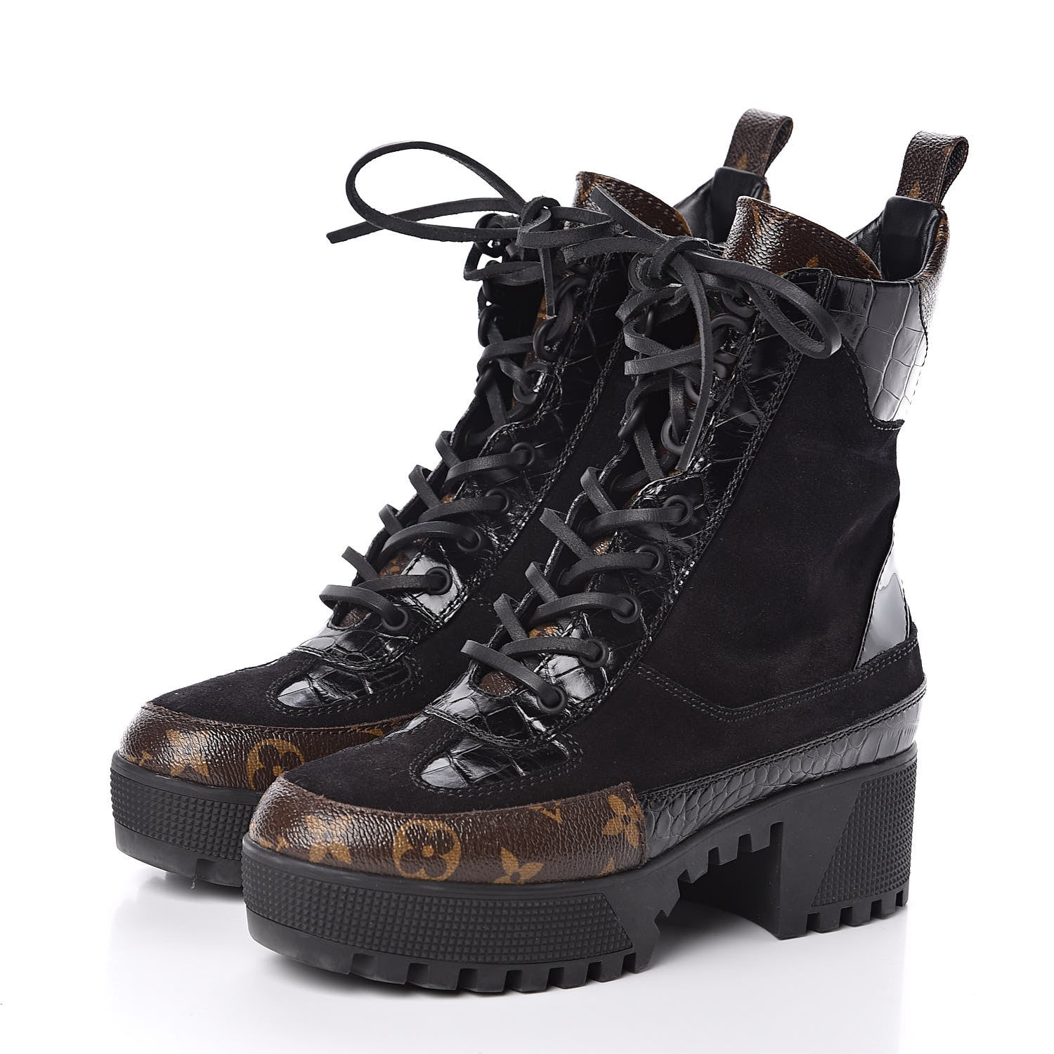Louis Vuitton Suede Calfskin Monogram Laureate Platform Desert Boots 36 Black 3 of 7