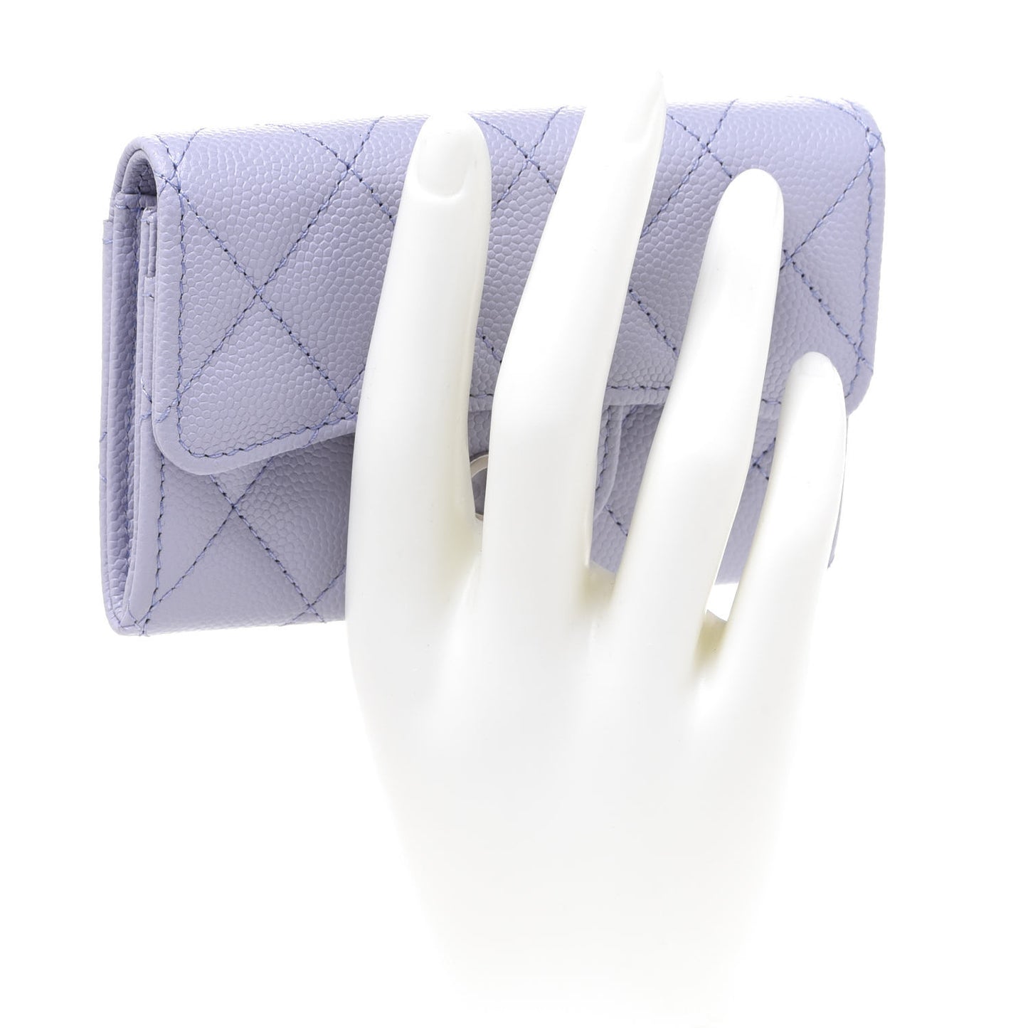 Caviar Quilted Flap Card Holder Wallet Light Purple