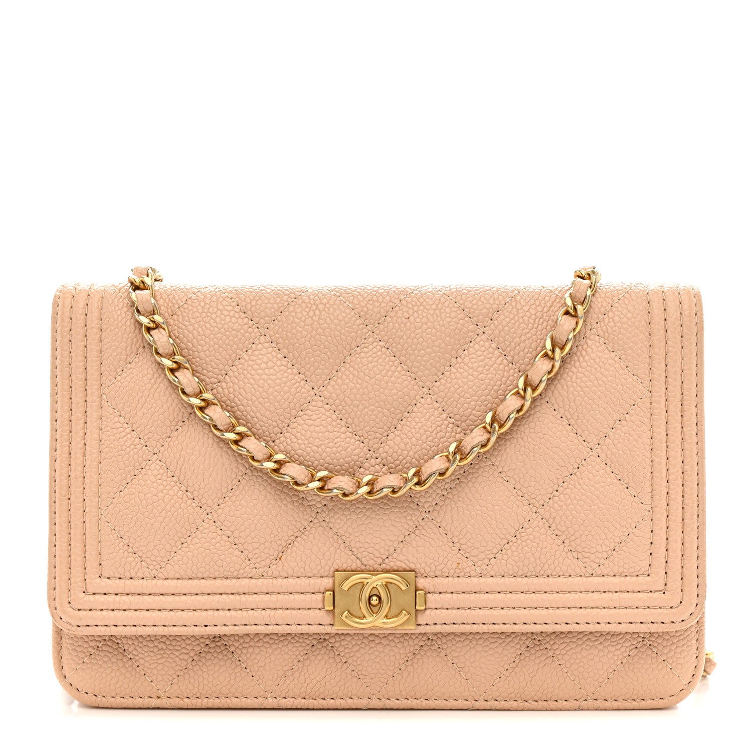 Chanel Caviar Quilted Boy Wallet On Chain WOC Light Beige 1 of 13