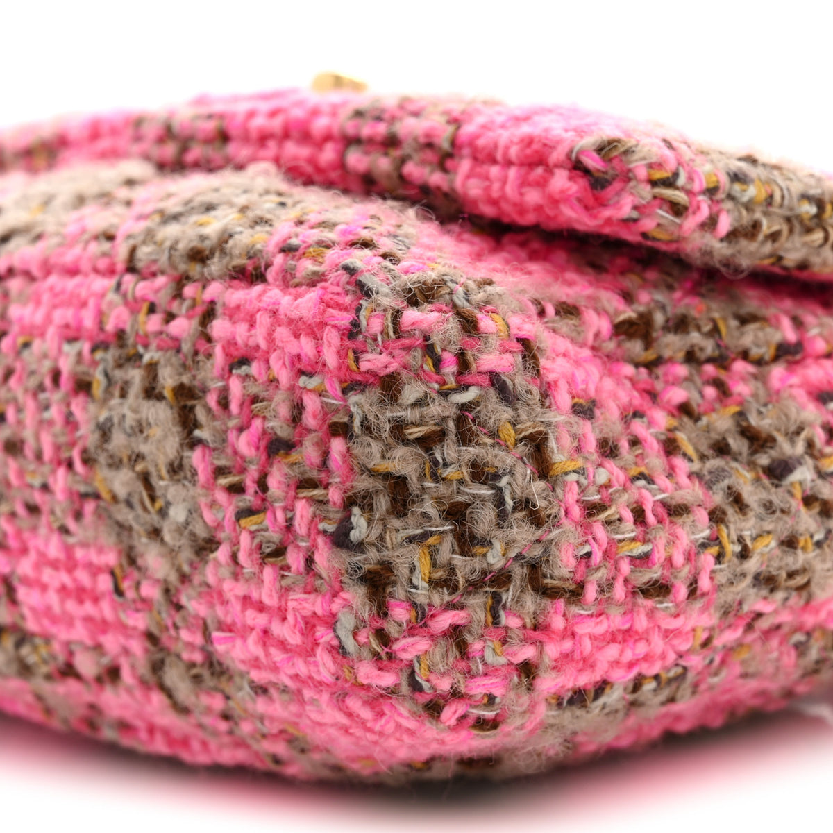 Wool Tweed Quilted Small Elegant Chain Flap Pink Brown
