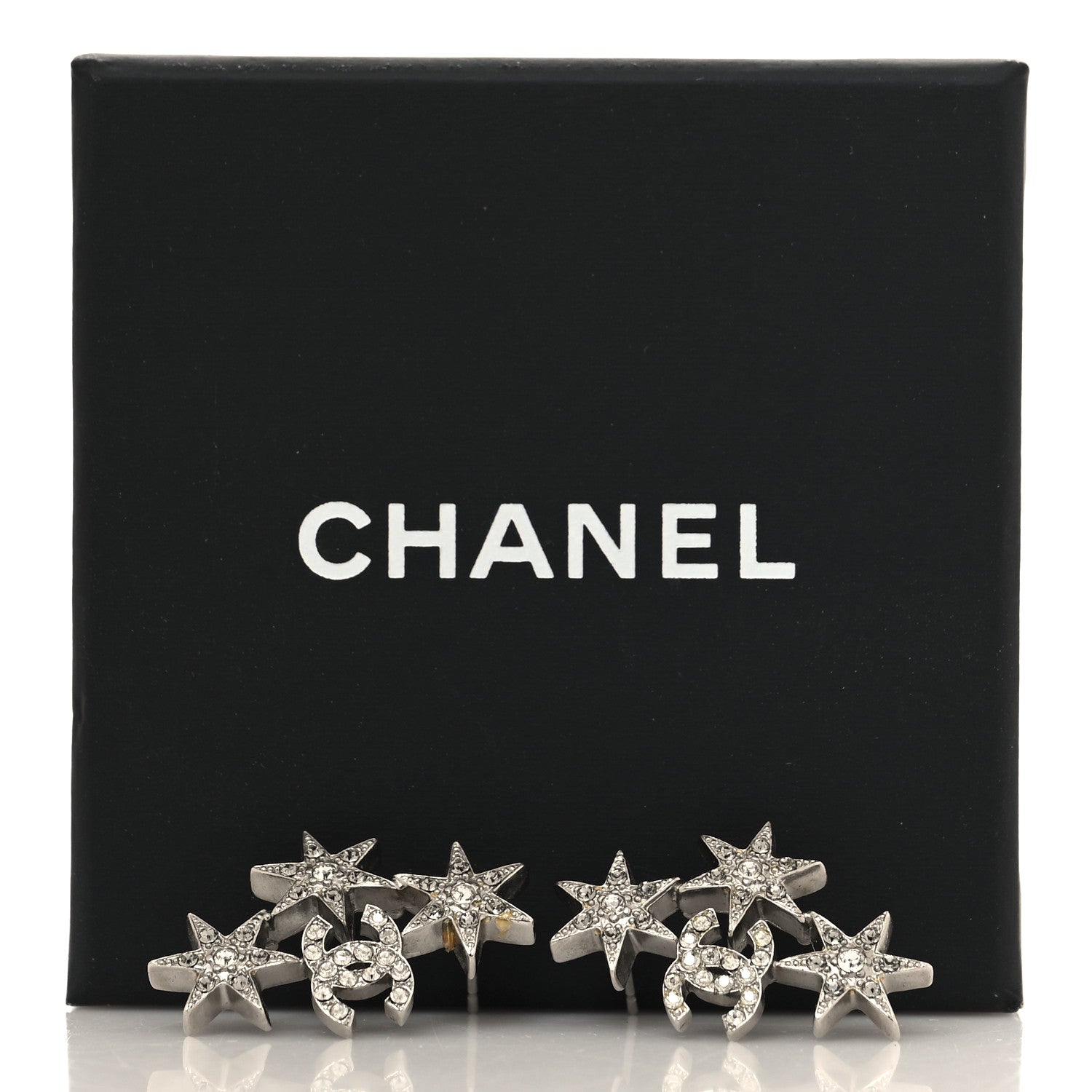 Chanel Crystal Star CC Earrings Silver 6 of 6