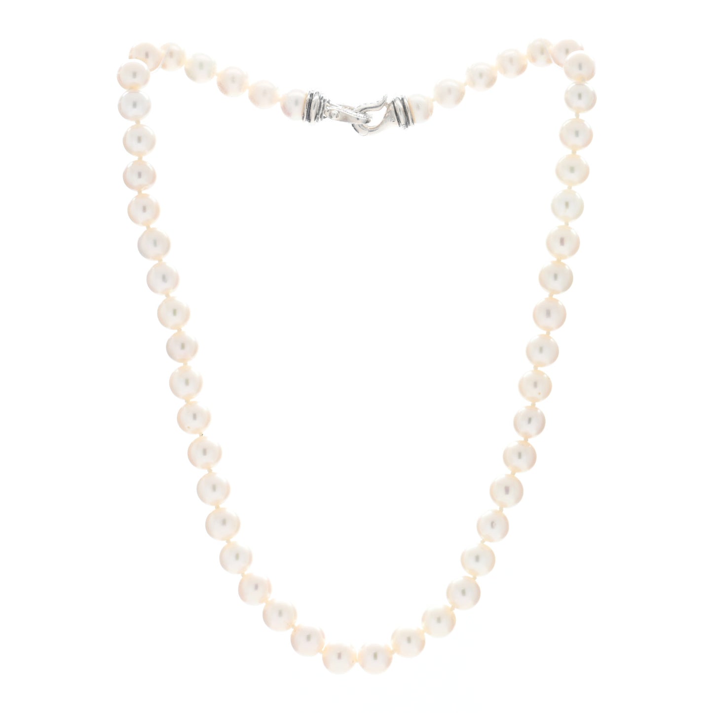Sterling Silver Diamond Pearl 8-8.5mm Buckle Necklace