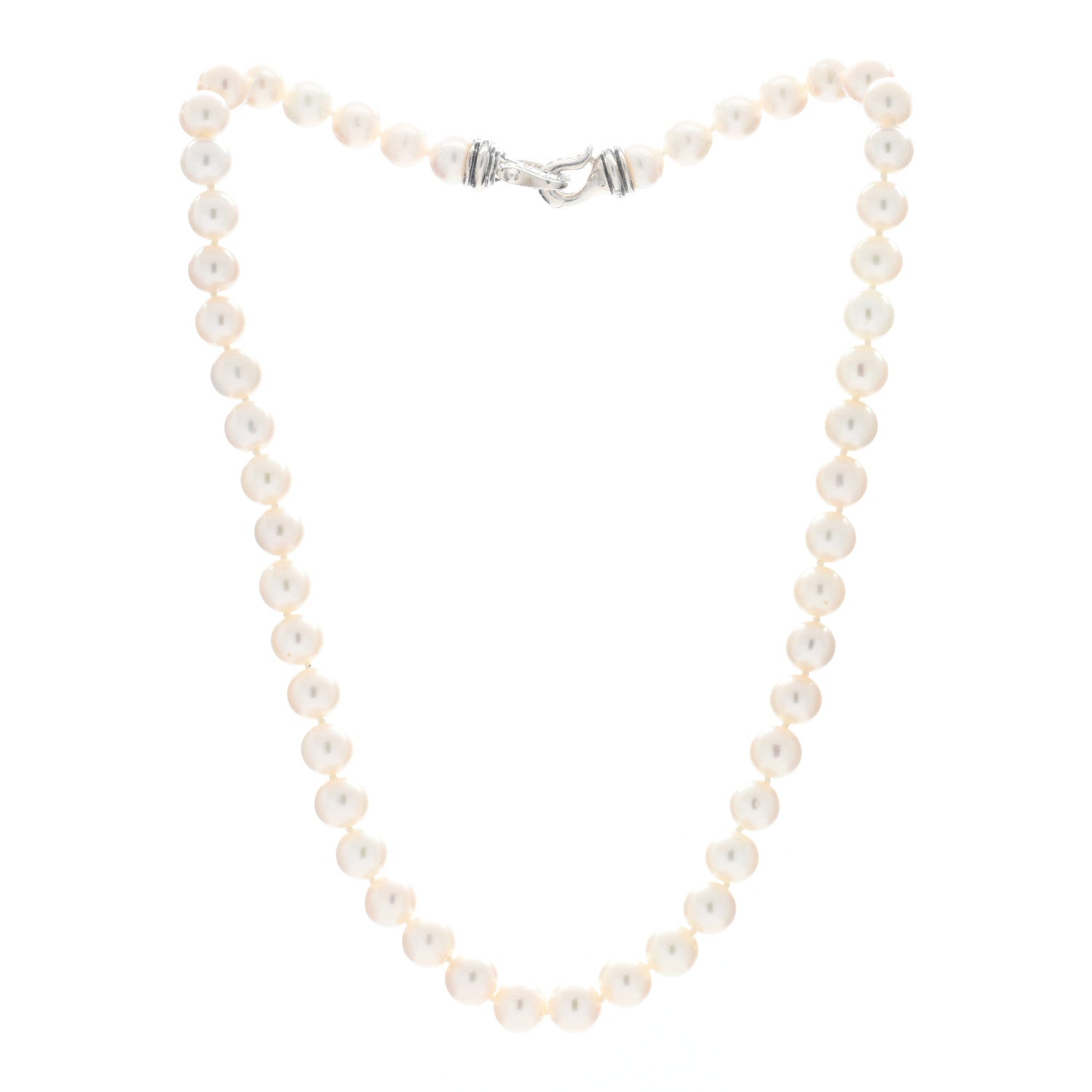 David Yurman Sterling Silver Diamond Pearl 8-8.5mm Buckle Necklace 2 of 4