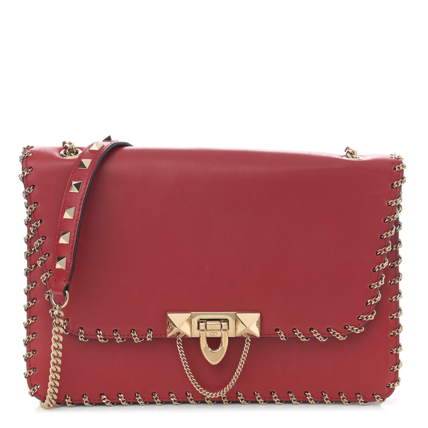 Vitello Groumette Small Rockstud Demilune Shoulder Bag Rosso Valentino