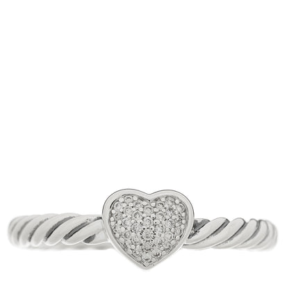 David Yurman Sterling Silver Diamond Cable Classics Heart Ring 50 5.5 1 of 4