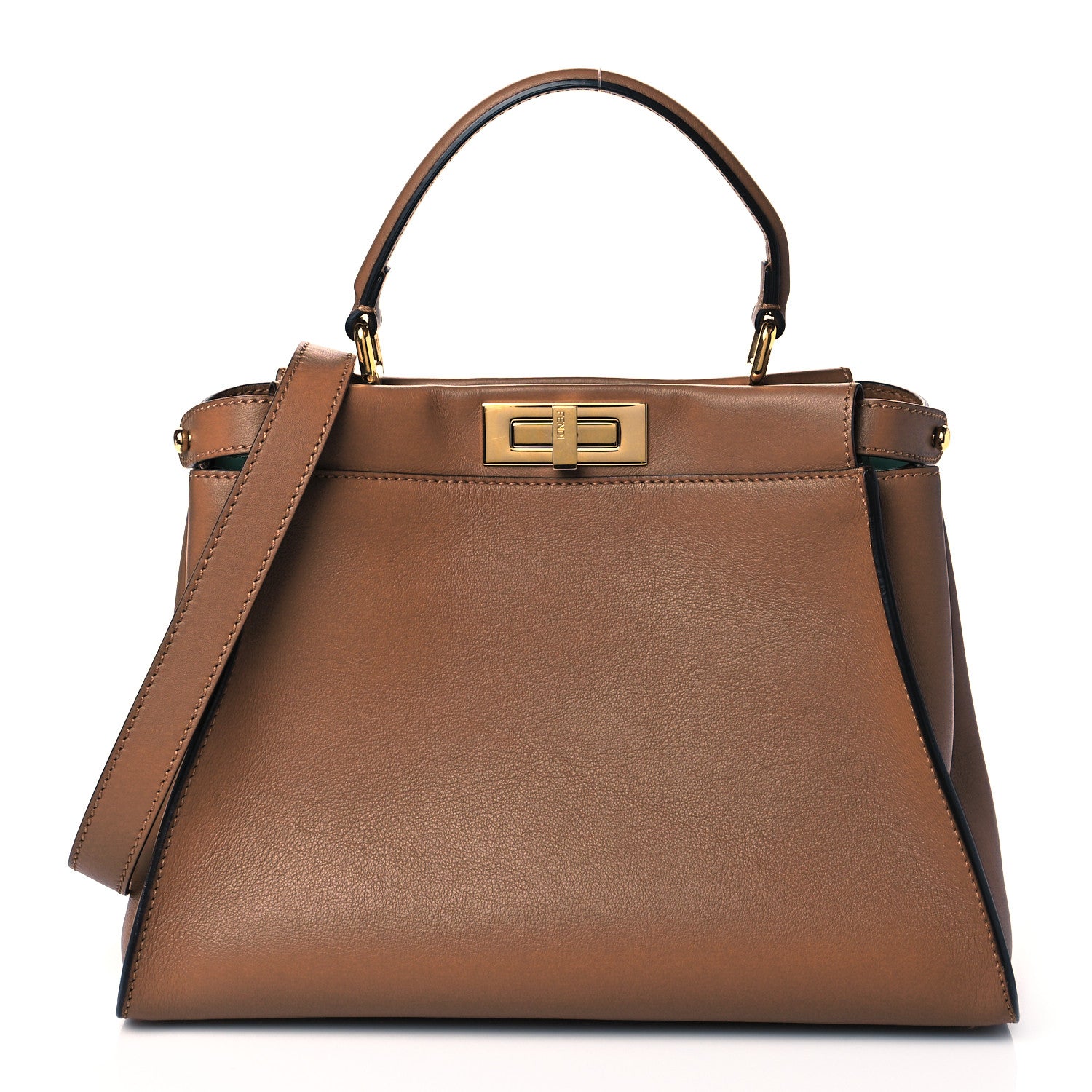 Fendi Vitello Seta Shiny Nappa Ayers Medium Peekaboo Iconic Satchel Brownie Menta 1 of 10