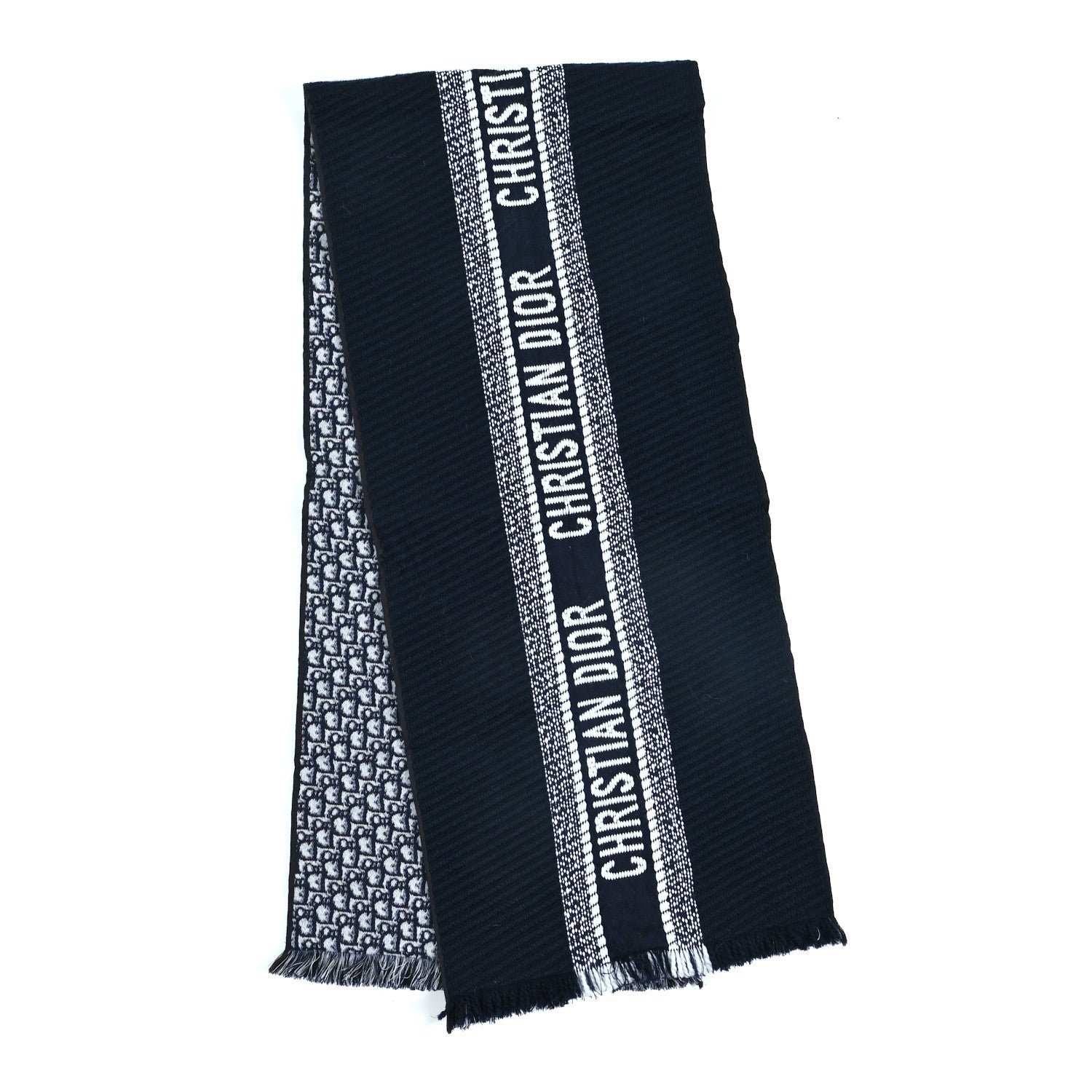 Christian Dior Wool Silk Oblique University Reversible Scarf Navy Blue 2 of 4