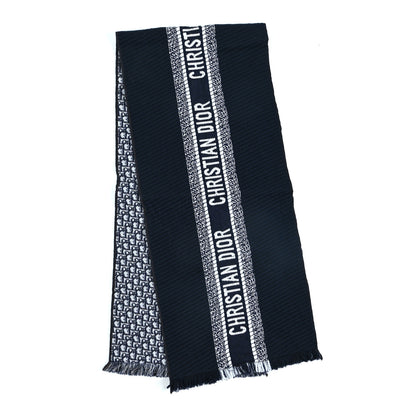 Christian Dior Wool Silk Oblique University Reversible Scarf Navy Blue 2 of 4