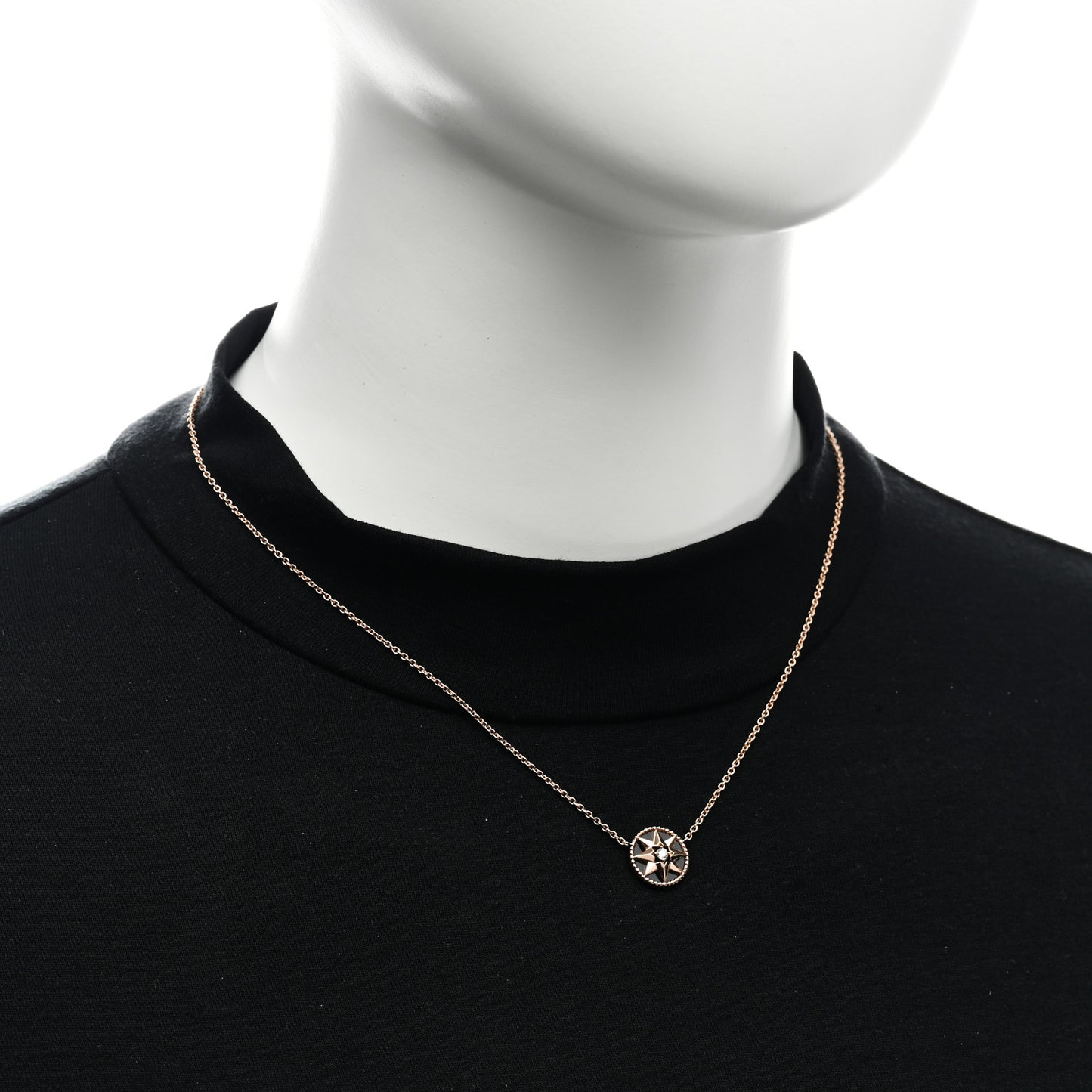 18K Rose Gold Diamond Black Onyx Rose Des Vents Necklace