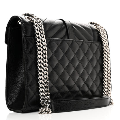 Saint Laurent Grain De Poudre Textured Mixed Matelasse Triquilt Medium Monogram Satchel Black 3 of 11