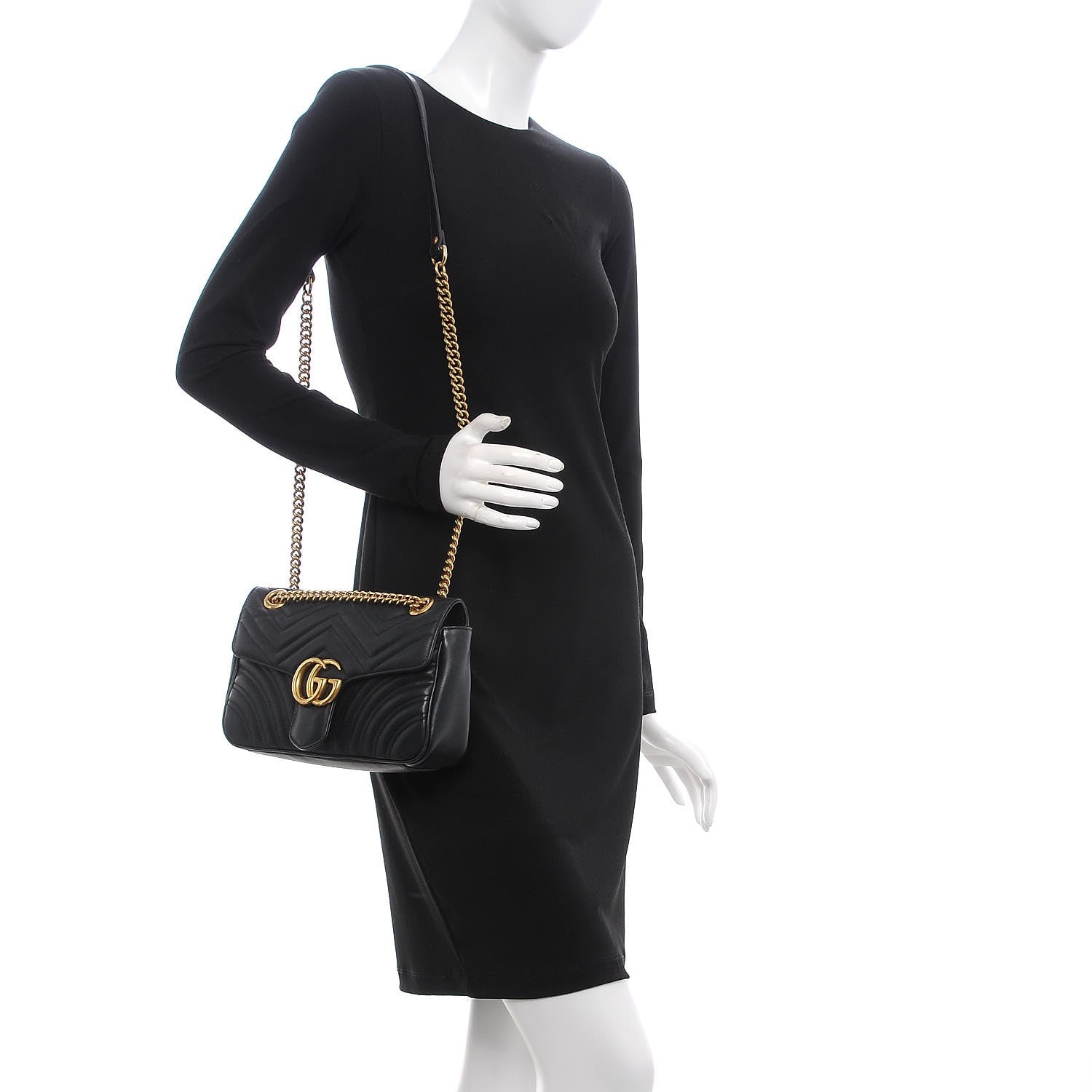 Louis Vuitton GUCCI Calfskin Matelasse Small GG Marmont Shoulder Bag Black 2 of 8