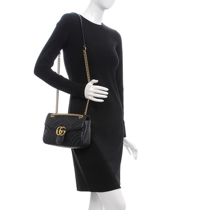 Louis Vuitton GUCCI Calfskin Matelasse Small GG Marmont Shoulder Bag Black 2 of 8