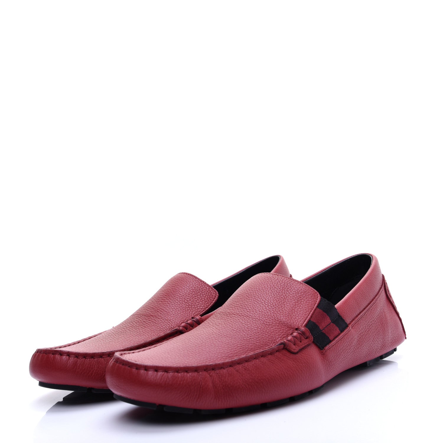 Gucci Calfskin Web Mens Driver Loafers 9 Red 4 of 13