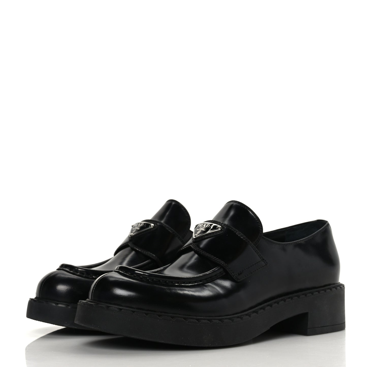 Spazzolato Metal Triangle Logo 50mm Loafers 41 Black