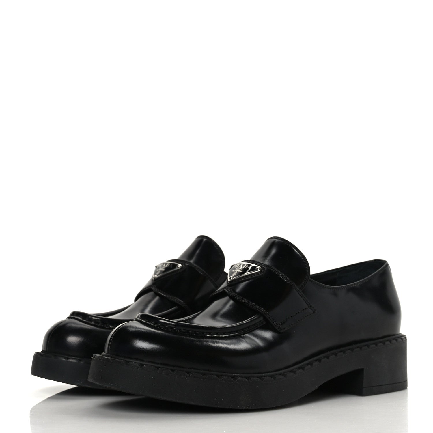 Prada Spazzolato Metal Triangle Logo 50mm Loafers 41 Black 3 of 8