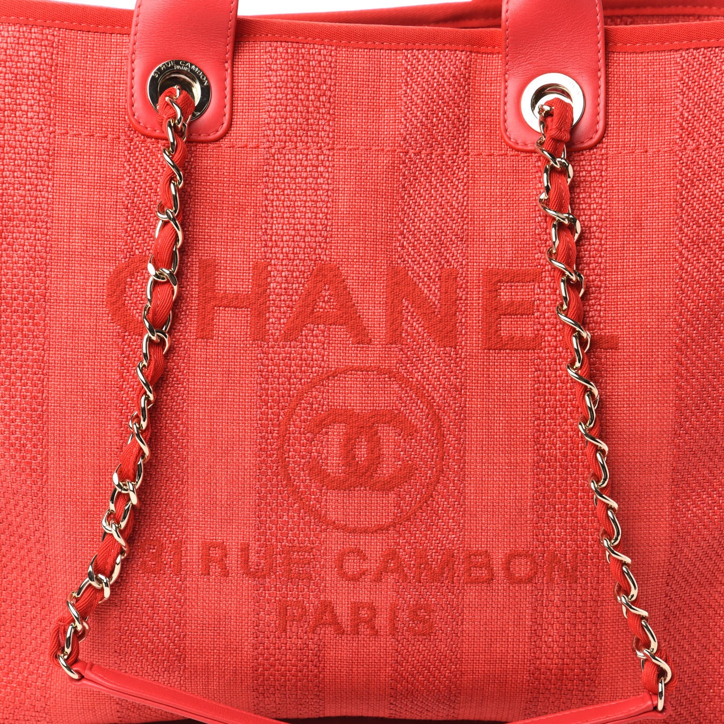 Mixed Fibers Striped Medium Deauville Tote Red