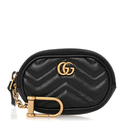 Gucci Calfskin Matelasse GG Marmont Oval Coin Purse Black 1 of 8