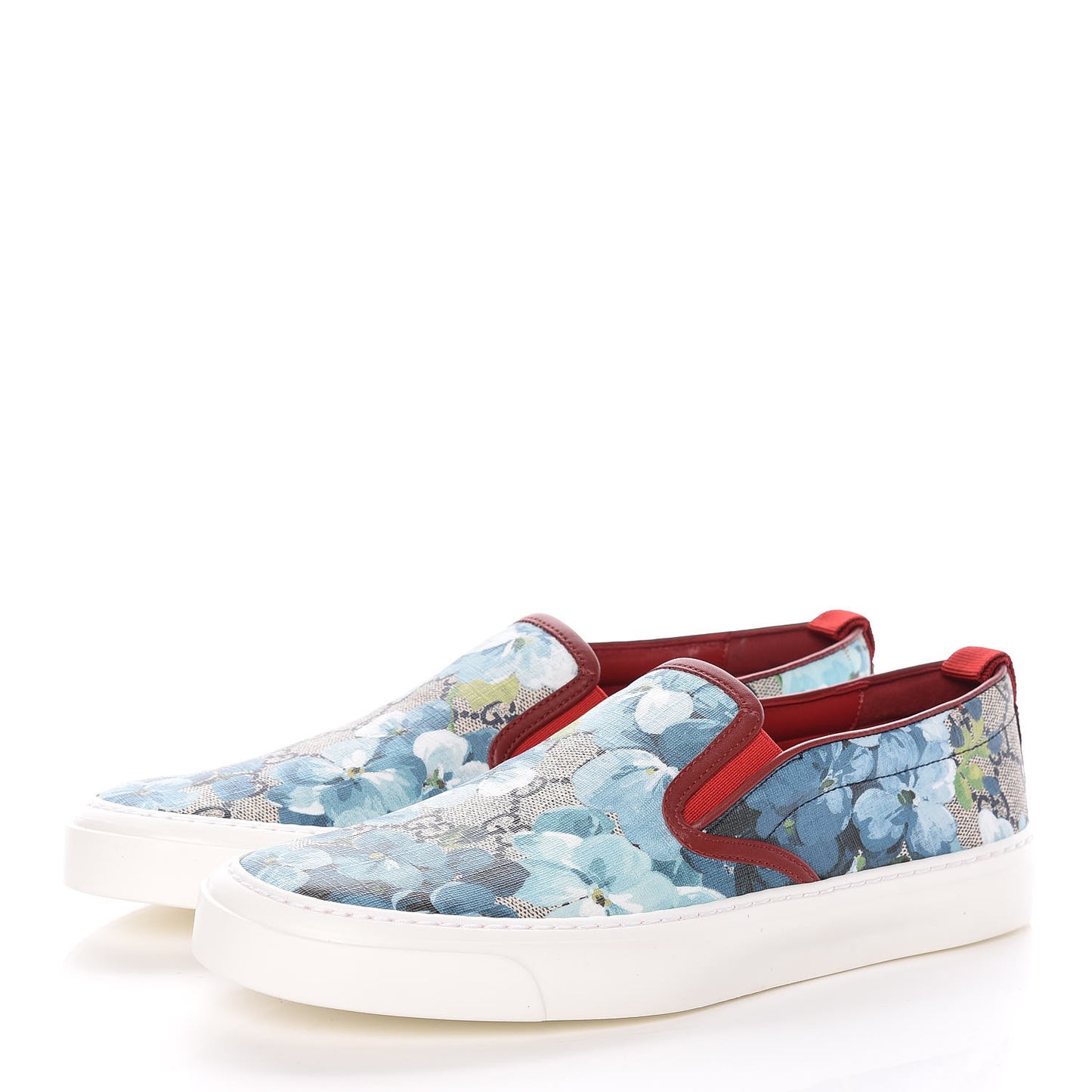 GG Supreme Monogram Blooms Womens Slip On Sneakers 39 Beige Blue Navy Red