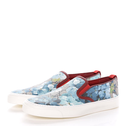 Gucci GG Supreme Monogram Blooms Womens Slip On Sneakers 39 Beige Blue Navy Red 3 of 8