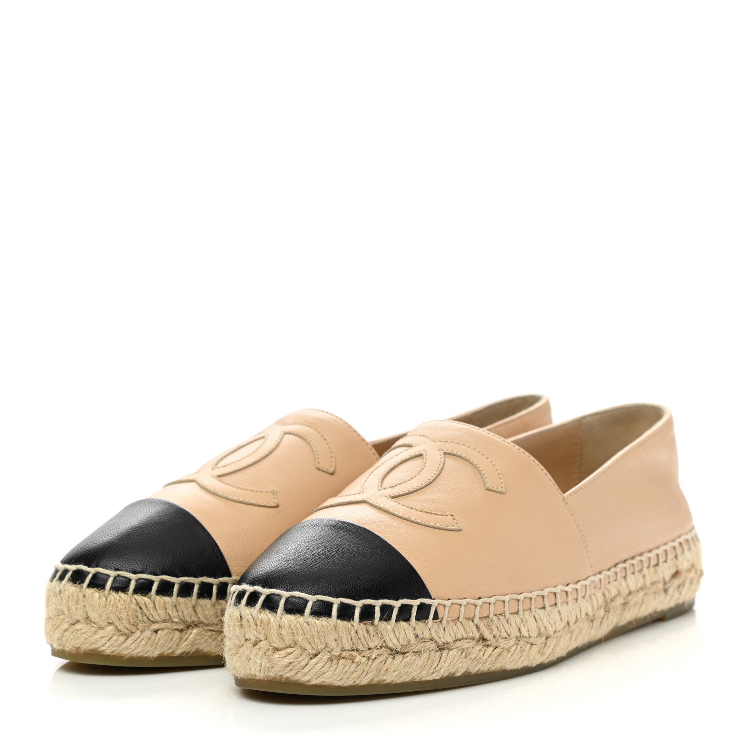 Chanel Lambskin CC Espadrilles 35 Beige Black 3 of 10