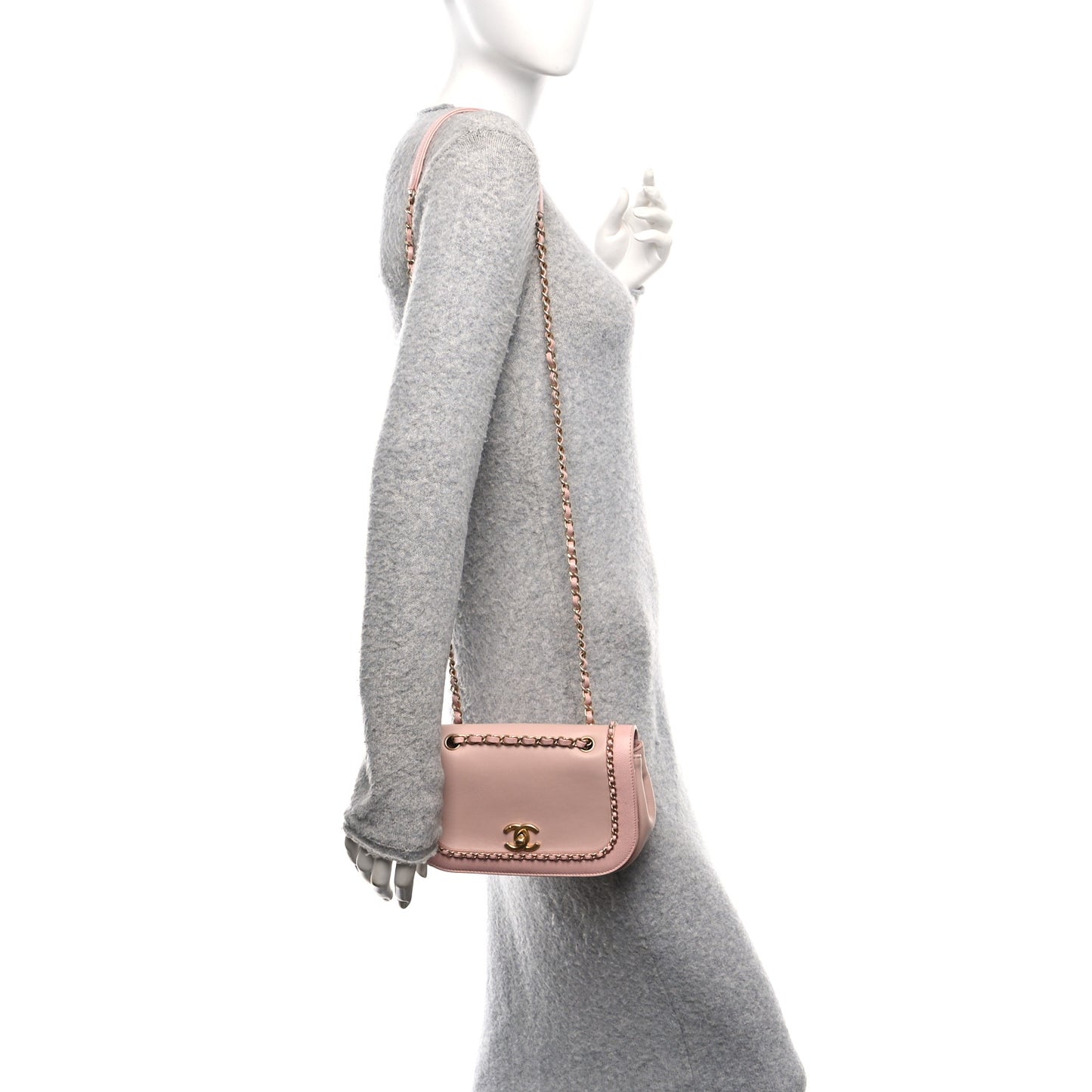 Lambskin Caviar Lovely Chains Flap Shoulder Bag Pink