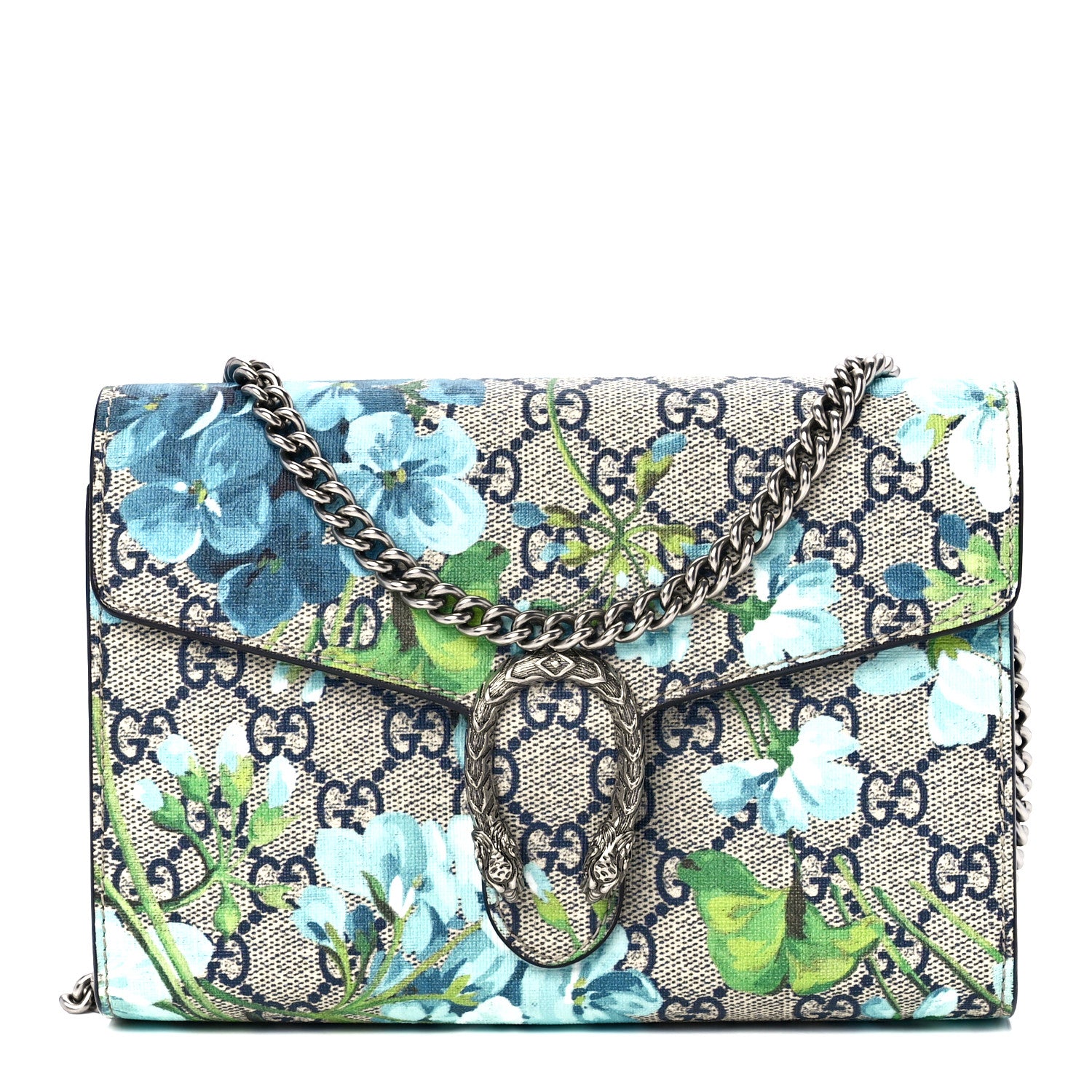 Gucci GG Supreme Monogram Blooms Mini Dionysus Chain Wallet Beige Blue Navy Vintage Blue 1 of 11