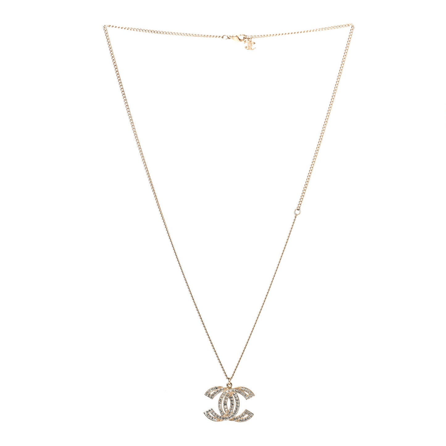 Metal Crystal Baguette CC Pendant Necklace Gold