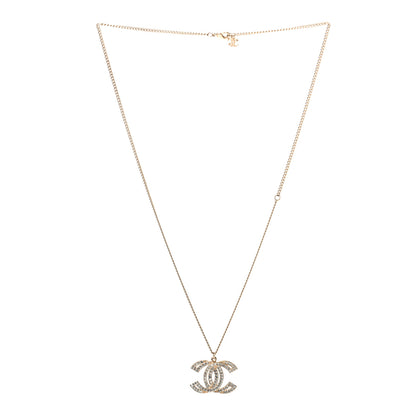 Chanel Metal Crystal Baguette CC Pendant Necklace Gold 2 of 3