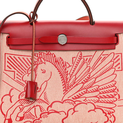 Hermes Vache Hunter Toile Pegase Pop Herbag Zip Retourne 31 PM Rouge Piment 8 of 14