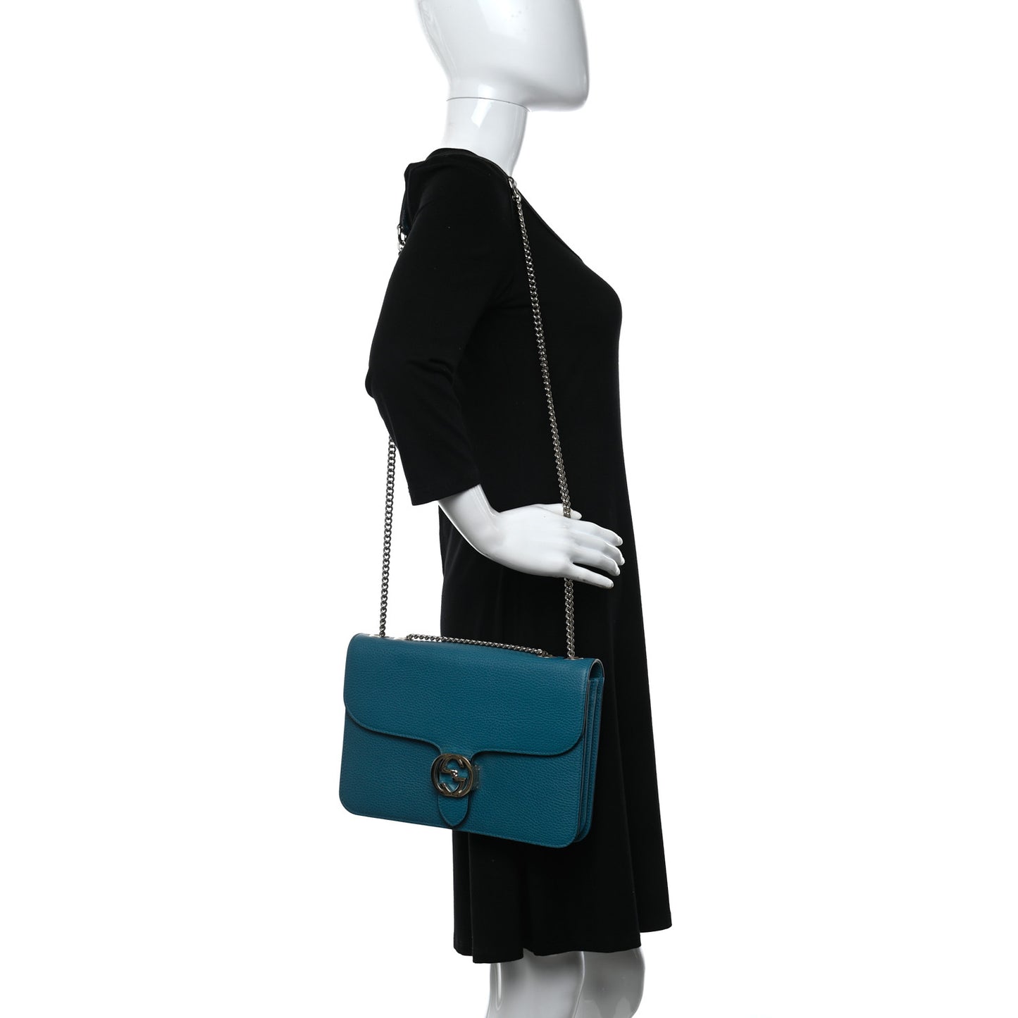 Dollar Calfskin Interlocking G Shoulder Bag Deep Cobalt