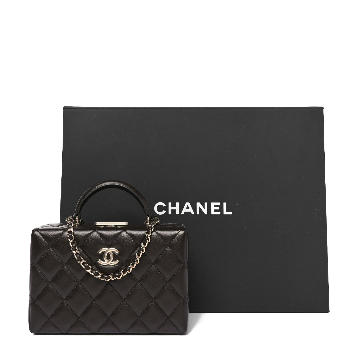 Chanel Lambskin Quilted Small Top Handle Box Bag Dark Brown 11 of 12