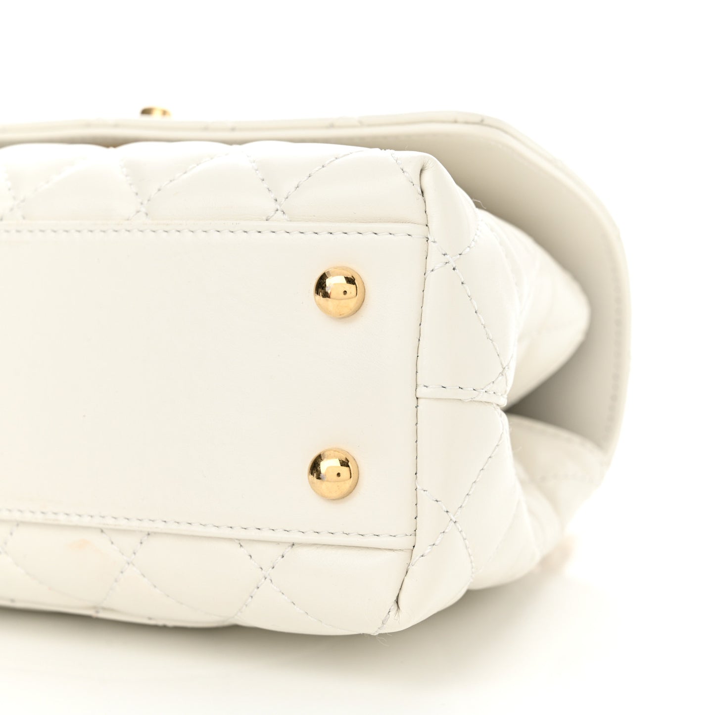 Shiny Calfskin Quilted Mini Coco Chain Gold Handle Flap White
