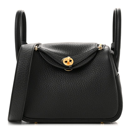 Hermes Taurillon Clemence Mini Lindy 20 Black 1 of 11