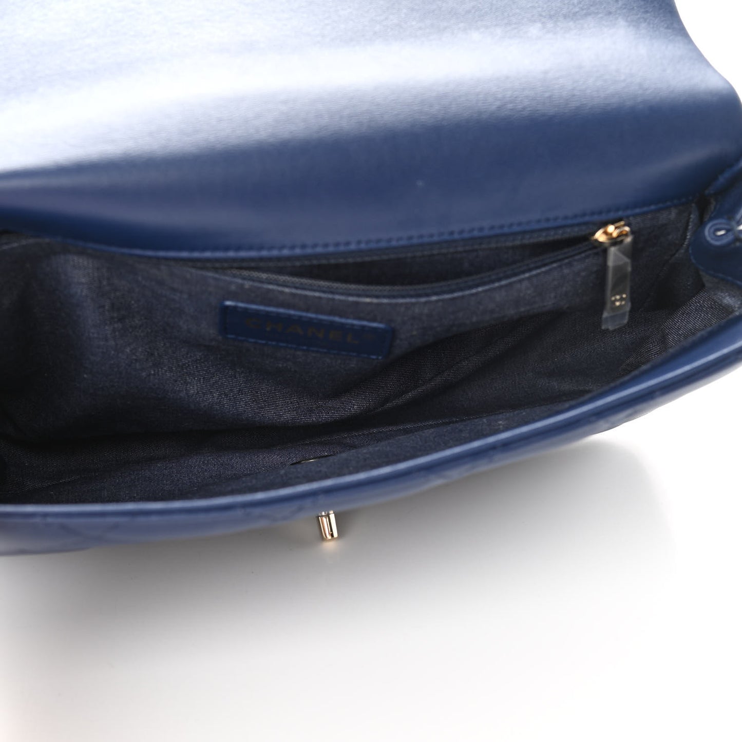 Lambskin Quilted Resin Bi-Color Chain Flap Bag Navy