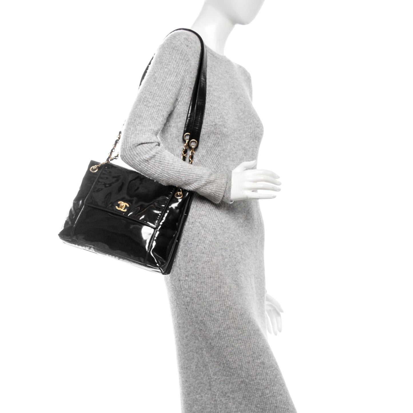 Patent Flap Shoulder Bag Black